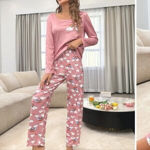 Rainbow 🌈 pink and multicolor pajama set with pants and long sleeve top NWT